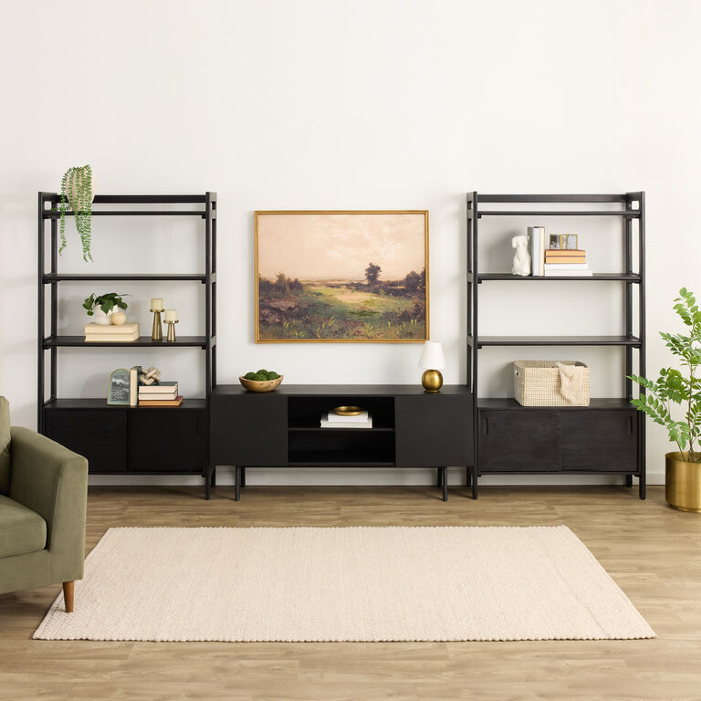 Dane Modular 60 Inch Media Wall System with Cabinet Bookshelves 3 Piece Set