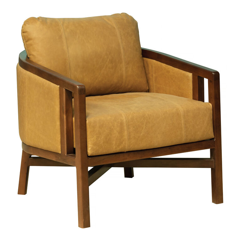 Indira Brown Top Grain Leather and Wood Upholstered Chair
