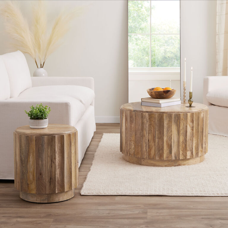 Ishan Round Driftwood Ridged Table Collection