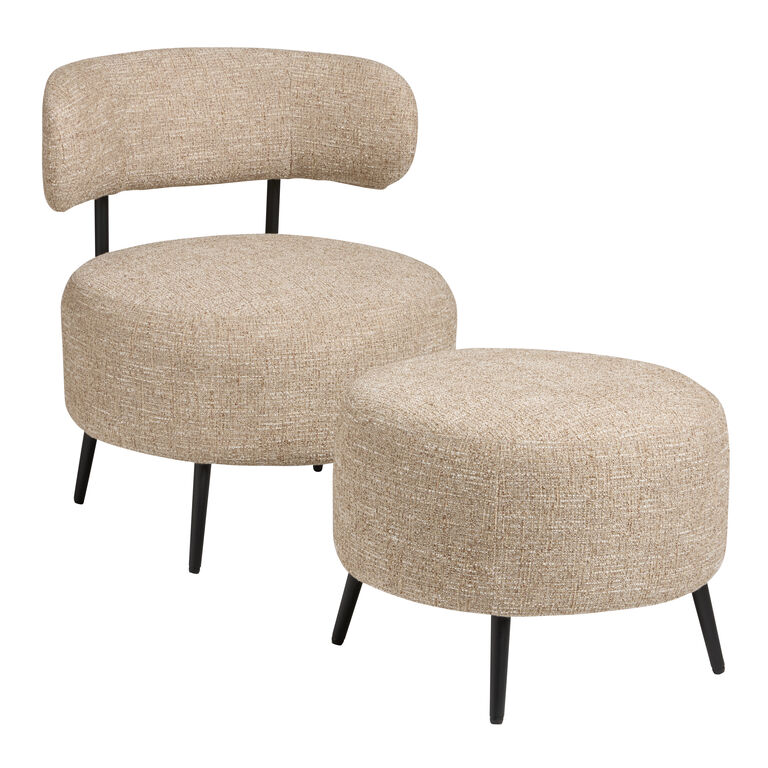 Ronan Dark Oatmeal Tweed Upholstered Chair and Ottoman Set